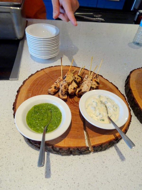 Brazilian grilled pork on skewers with dips