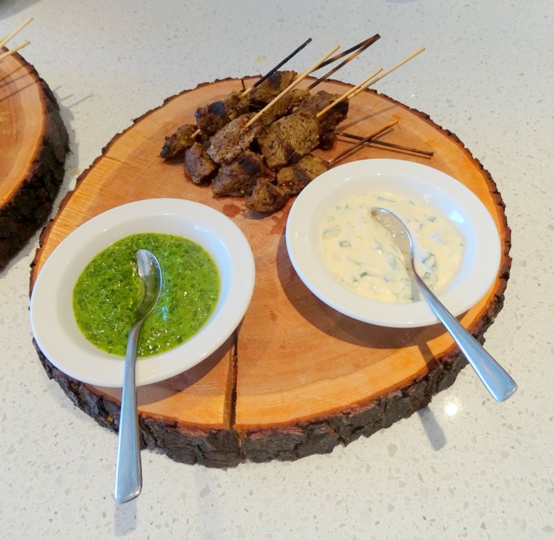 Brazilian grilled beef on skewers with dips