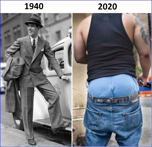 Then and Now Mens Pants, Image source: Ties.com & Vocal.media