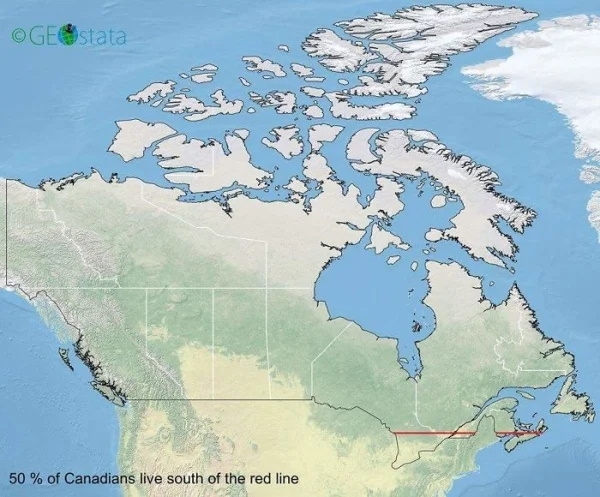 50% of Canadians live south of the red line