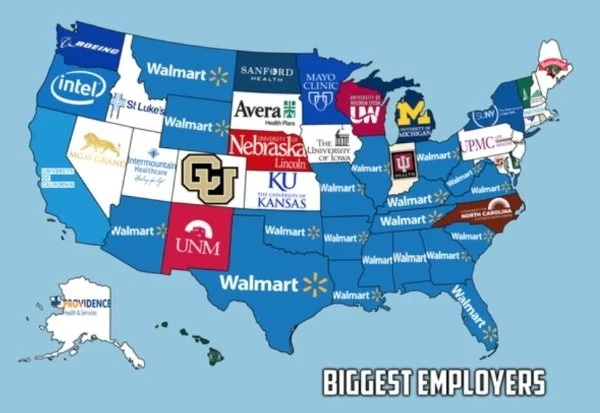 Biggest Non-Government Employer in Each State