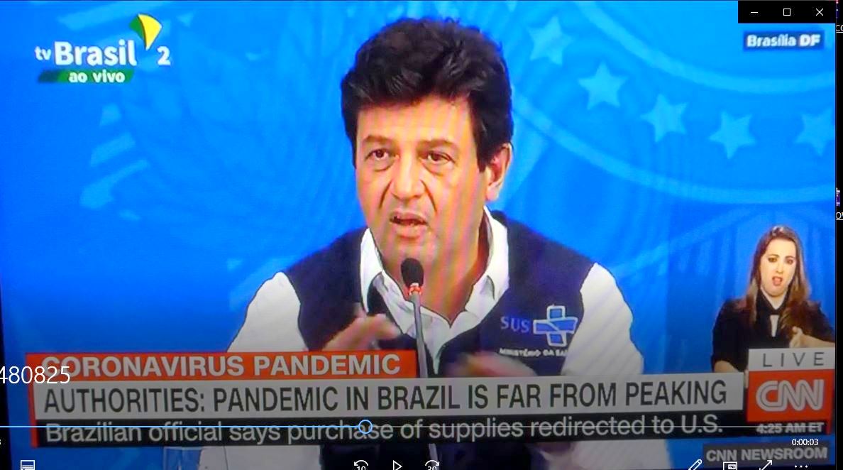 Brazilian official says purchase of supplies redirected to United States screen shot of CNN TV program on Apr 3, 2020
