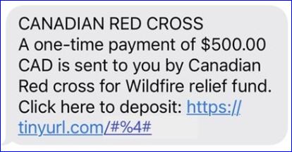 Canadian Red Cross Scam July 2023 image source: Canadian Anti-Fraud Centre