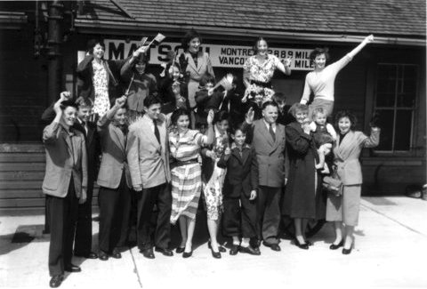 The Reach P3348  Welcome for large Dutch immigrant family at the Matsqui CN station, April 1952. Google image from http://www.abbygs.ca/images/MSAMueseum/P3348.htm