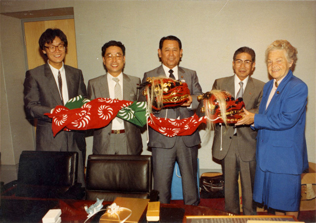 Officials from Kariya, Japan visit with Hazel, to present gift in celebration of the new municipal offices. The two cities have been 'sistered' since 1981 Google image from https://www.insauga.com/sites/default/files/article/pn2013_01134_0.jpg