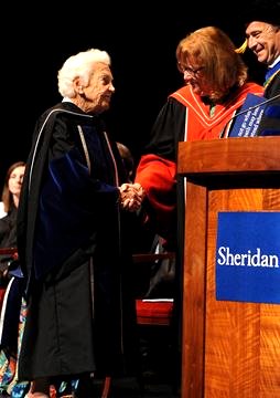 Hazel McCallion receives Honorary Degree from Sheridan Collage June 2015 Google image from  img from http://media.zuza.com/2/c/2c41f8f6-6512-4ce4-bac6-455881ce46b5/n-r-Sheridan_Convocation-Hazel4___Gallery.jpg