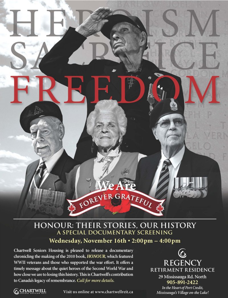 HONOUR: Their Stories, Our History Poster provided by Regency Retirement Residence 10 Nov. 2011