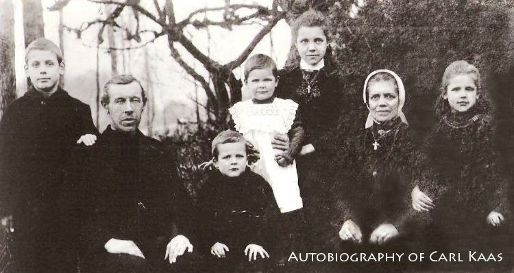 Autobiography of Carl Kaas - Family Photo circa 1923 - Left to right: Jan/John (1915-1997), Dad Wilhelmus Kaas (1865-1946), Cornelis/Carl (1919-   ), Dientje/Diane (1921-2009), Annie (1912-1991), Mom Helena van de Boom (1879-1960), Doortje/Dorothy (1917-2014)