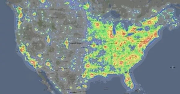 Light pollution from coast to coast in the United States