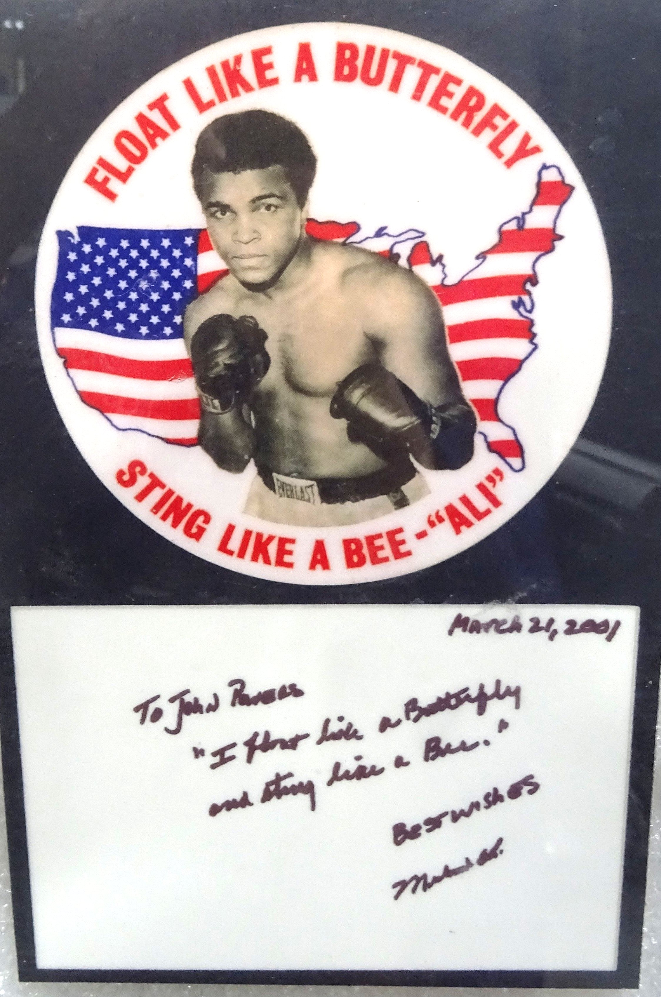 MuhammadAli Note to John Powers Butterfly Display by Orkin Canada, 15-17 April 2016