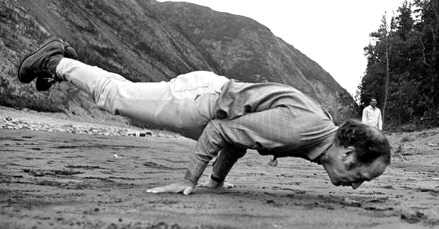 Pierre Elliot Trudeau Yoga Peacock Google image from https://nationalpostcom.files.wordpress.com/2016/03/trudeau1.jpg?w=620&quality=65&strip=all&h=323