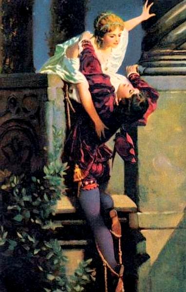 Romeo and Juliet, the Balcony Scene, oil by Hans Makart, Austrian, 1840-1884 Google image from https://www.pinterest.ca/pin/337488565796804860/?lp=true