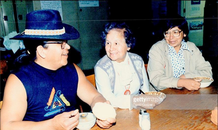 Ron Shawana, Millie Redmond, Cecile Lyon at Council Fire, June 11, 1986. Photo credits: David Cooper, Getty images