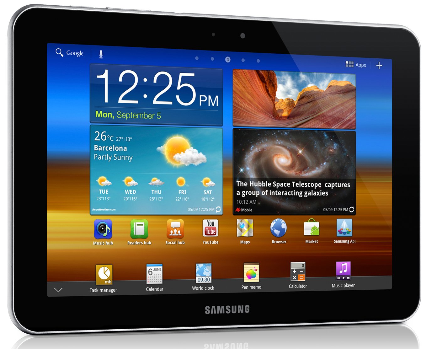 Samsung Galaxy Tablet Google image from http://images.samsung.com/is/image/samsung/sg_GT-P7300UWAXSP_002_Left-Angle?$Download-Source$