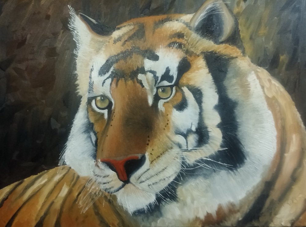 Sjon de Groot Think Again Before Taking a Shot Painting of Tiger Google image from http://artsonthecredit.ca/wp-content/uploads/2014/01/Sjon-de-Groot-Think-Again-Before-Taking-a-SHot.jpg