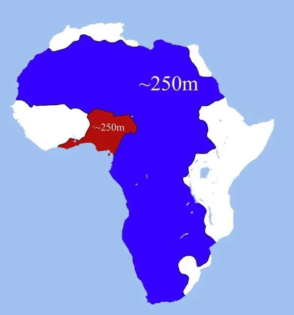 Two areas of Africa have roughly equal populations