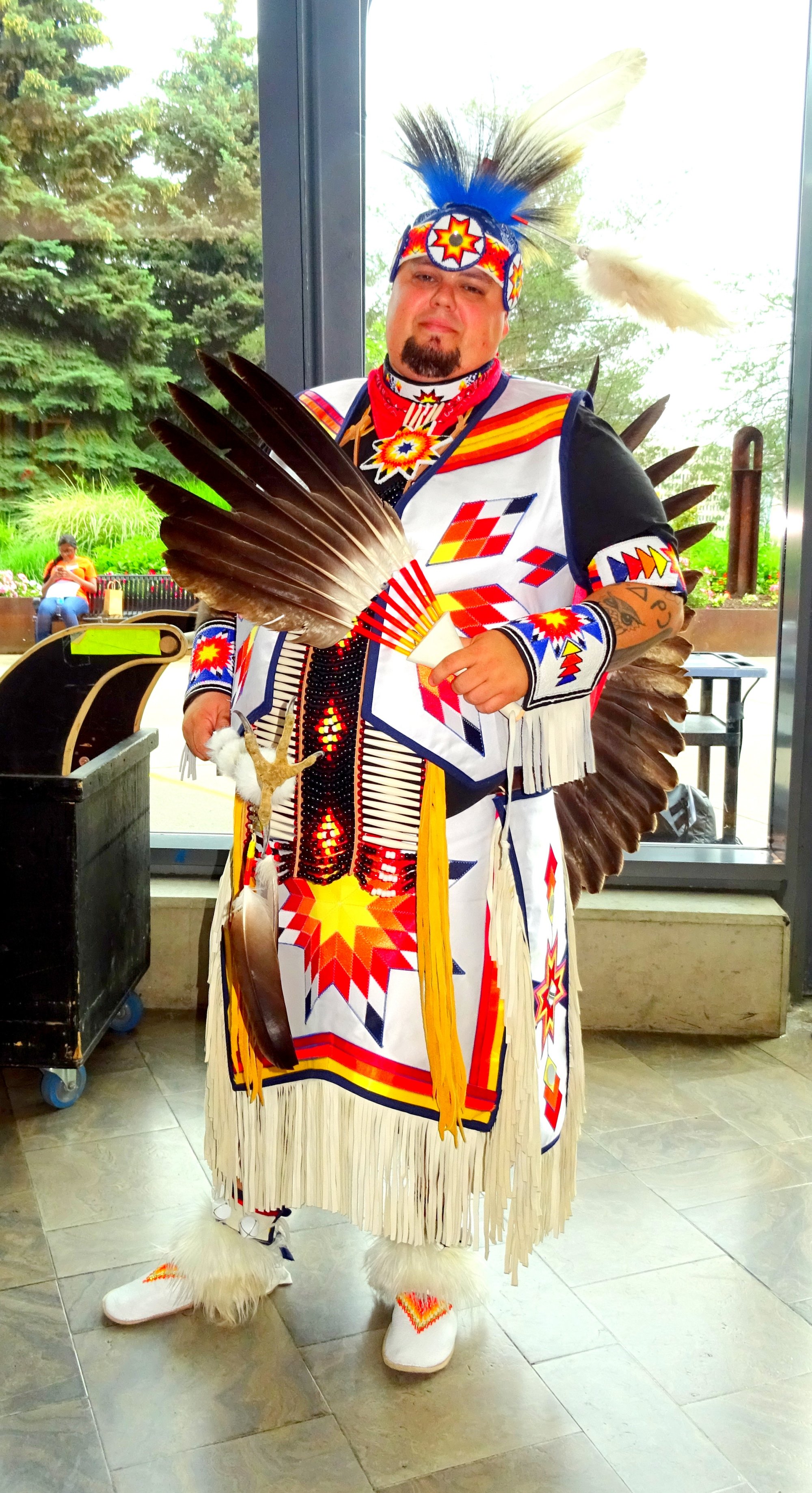 Elder Tyrone Shawana at Opening Ceremony, Canada 150th Birthday Celebration at Living Arts Centre, photo by I Lee, 1 July 2017