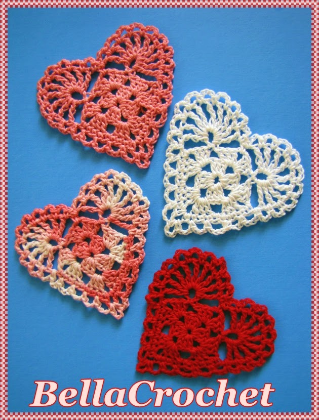 Crochet Hearts Bella Crochet Google image from http://bellacrochet.blogspot.com/2015/01/sweetie-hearts-applique-or-ornament.html