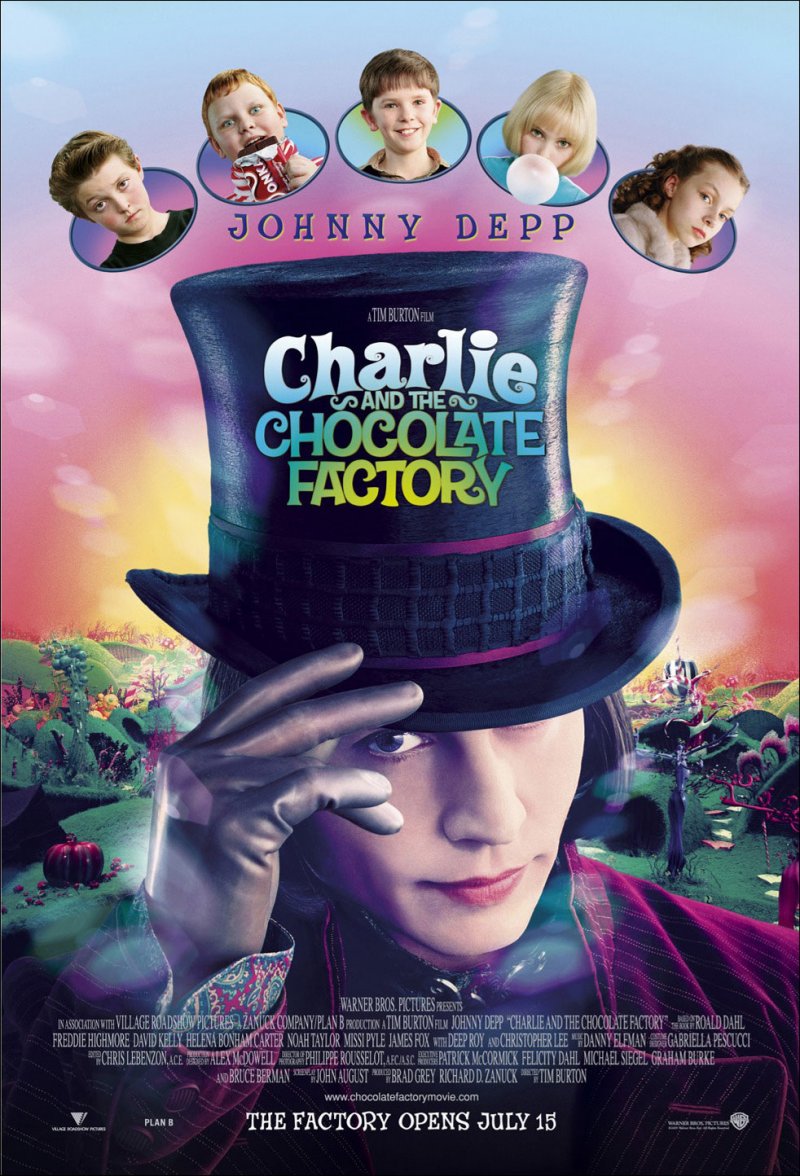 Charlie and the Chocolate Factory (2005) Movie Poster Google image from http://galleryhip.com/willy-wonka-and-the-chocolate-factory-movie-poster.html