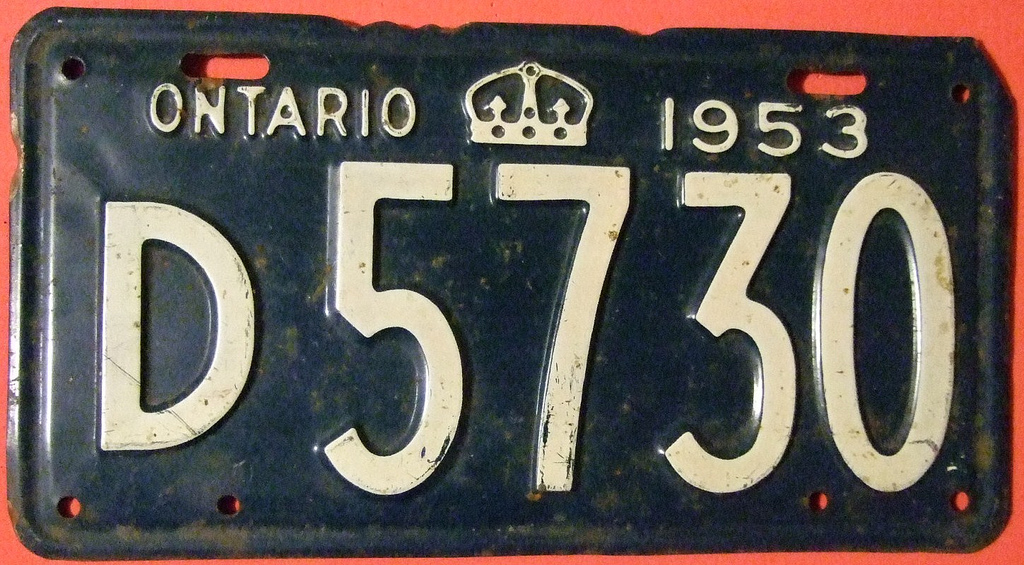 Ontario doctor's license plate from 1953 Google image from http://www.flickr.com/photos/woodysworld1778/6633978537/sizes/l/in/photostream/