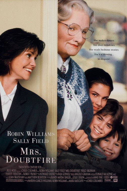 Mrs. Doubtfire (1993) Movie Poster Google image from http://www.impawards.com/1993/mrs_doubtfire_ver2.html