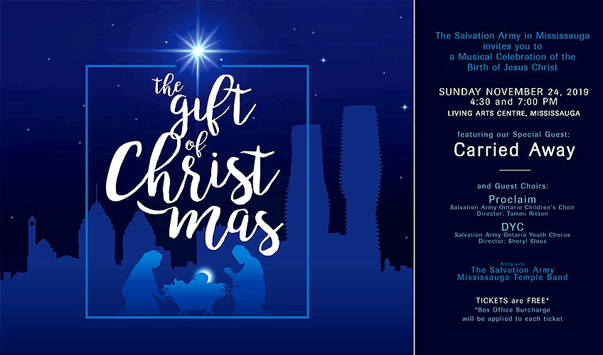 2019 Salvation Army Gift of Christmas Google image from https://www.livingartscentre.ca/theatre-performances/the-gift-of-christmas-20