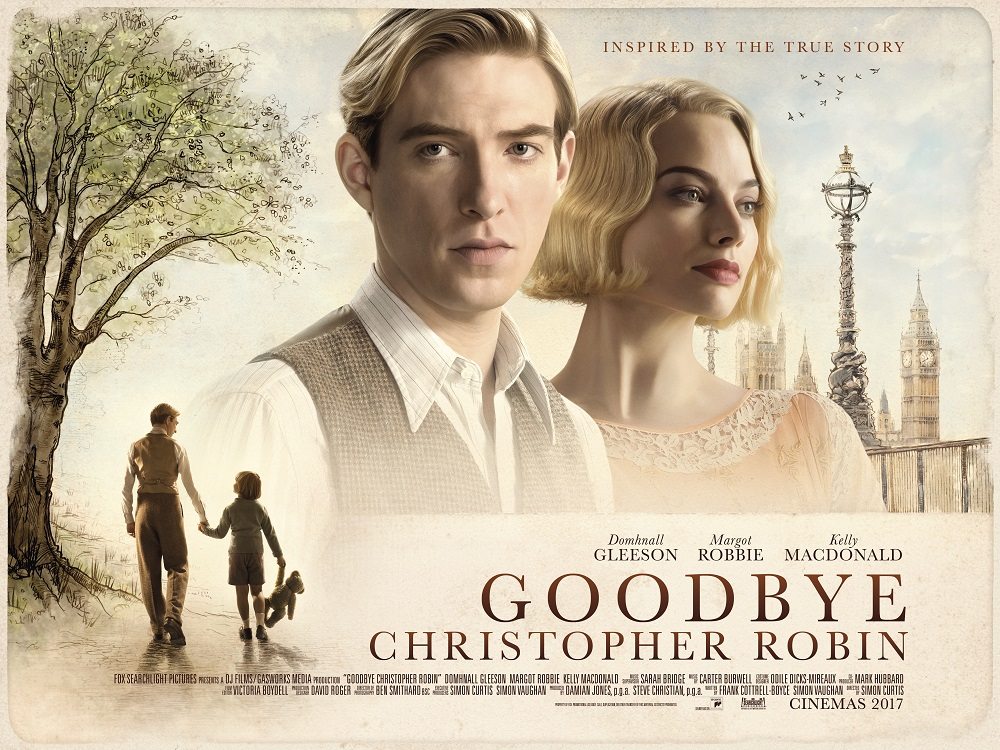Goodbye Christopher Robin (2017) Movie Poster Google image from https://www.flickeringmyth.com/2017/08/new-poster-for-goodbye-christopher-robin-featuring-domhnall-gleeson-and-margot-robbie/