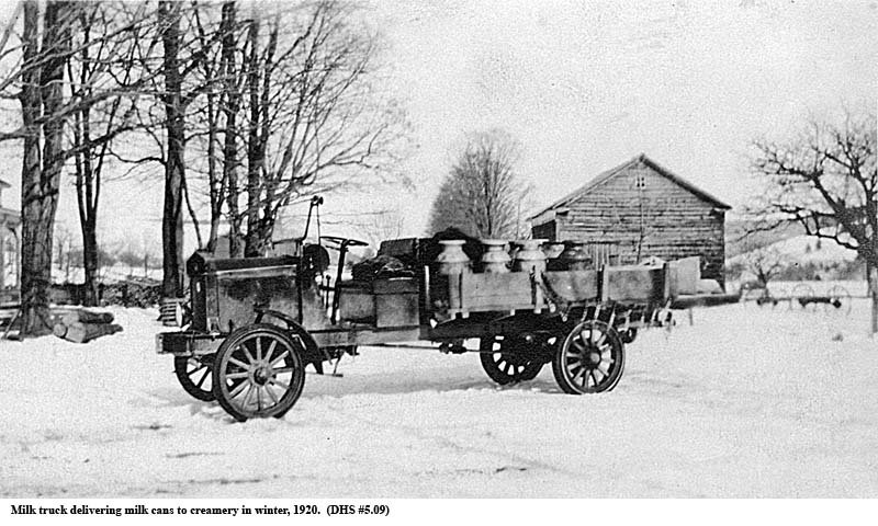 Milk Truck Delivering Milk 
Cans in Winter of 1920 Google image from http://www.dcnyhistory.org/Fact_Fancy/images/5.09.jpg
