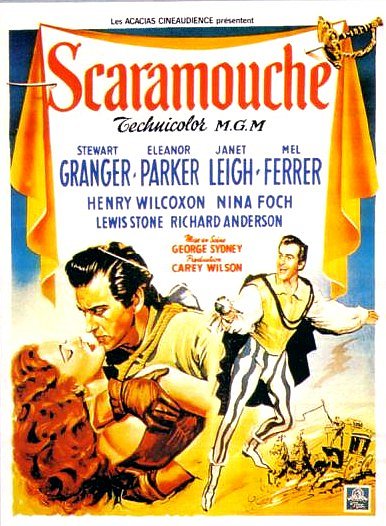 Scaramouche (1952) Movie Poster from https://upload.wikimedia.org/wikipedia/en/3/39/Scaramouche_1952_film.jpg